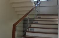 Glass Stair Railing with Wood Frame